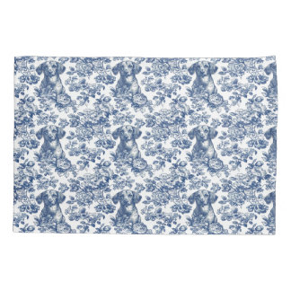 Daschund Dog Blue Toile Pattern Pillowcase