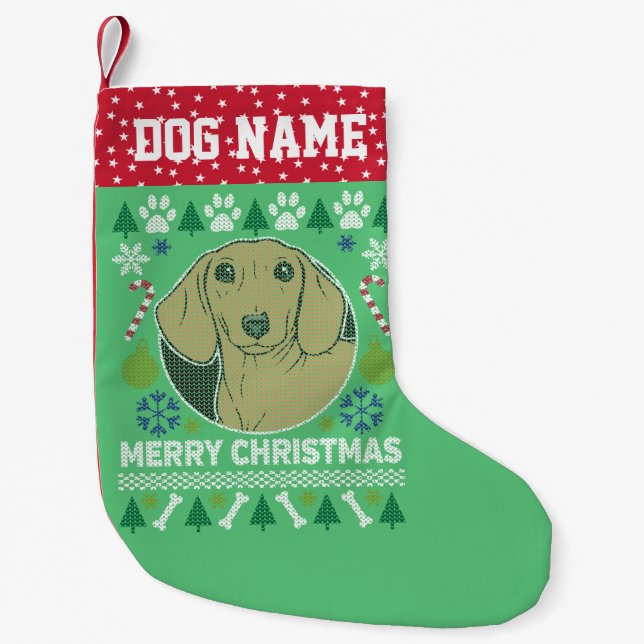 Daschund Dog Breed Ugly Christmas Sweater Small Christmas Stocking (Front)