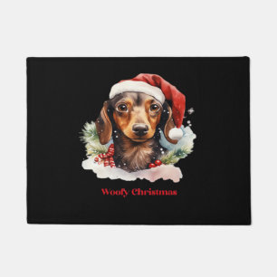 Daschund Dog Christmas Santa Hat Xmas Light Woofy Doormat