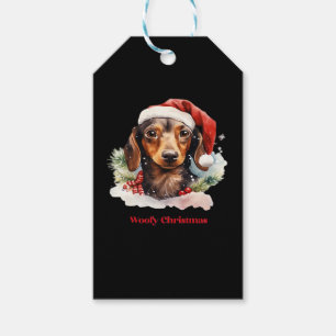 Daschund Dog Christmas Santa Hat Xmas Light Woofy  Gift Tags
