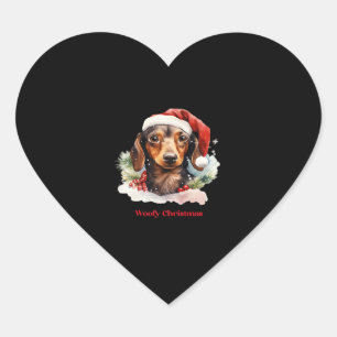 Daschund Dog Christmas Santa Hat Xmas Light Woofy Heart Sticker