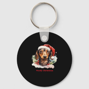 Daschund Dog Christmas Santa Hat Xmas Light Woofy  Key Ring