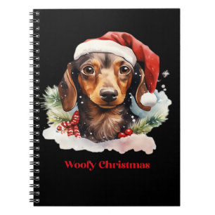 Daschund Dog Christmas Santa Hat Xmas Light Woofy Notebook