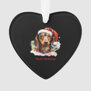 Daschund Dog Christmas Santa Hat Xmas Light Woofy Ornament