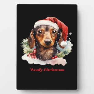 Daschund Dog Christmas Santa Hat Xmas Light Woofy Plaque