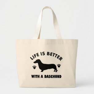 daschund dog design large tote bag
