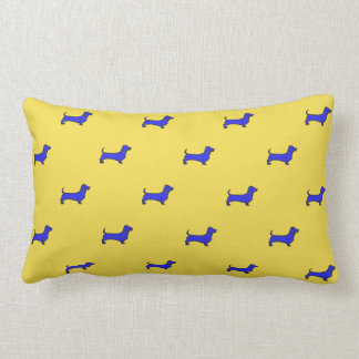 Daschund Lumbar Pillow - Tiled Blue On Orange