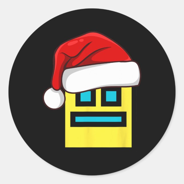 Dash Geometry Repeat Christmas Santa Hat Game Vide Classic Round Sticker (Front)