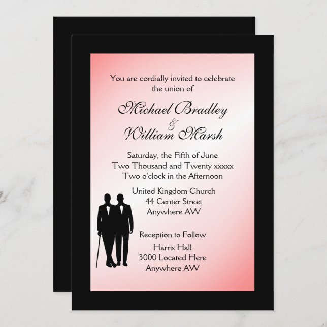 Dash of Pink Gay Wedding Invitation (Front/Back)