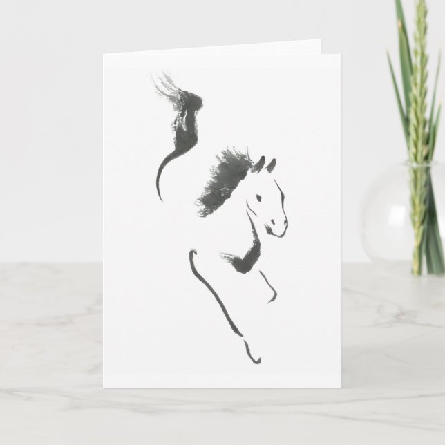Dash to Safety, Sumi-e Year of the Horse Holiday Card (Front)