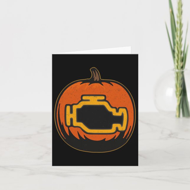 Dashboard Car Check Engine Funny Pumpkin Halloween Card (Front)