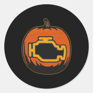 Dashboard Car Check Engine Funny Pumpkin Halloween Classic Round Sticker