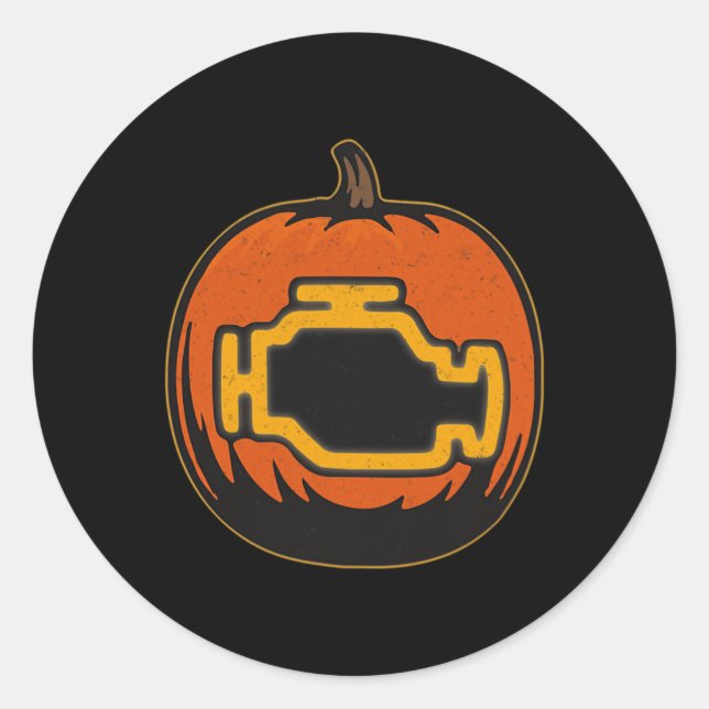 Dashboard Car Check Engine Funny Pumpkin Halloween Classic Round Sticker (Front)