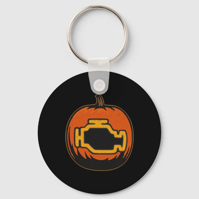 Dashboard Car Check Engine Funny Pumpkin Halloween Key Ring (Front)