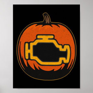 Dashboard Car Check Engine Funny Pumpkin Halloween Poster