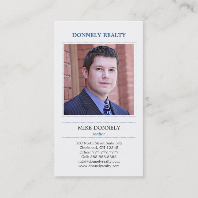 Dashed Border (Navy) Photo Business Card (Front)