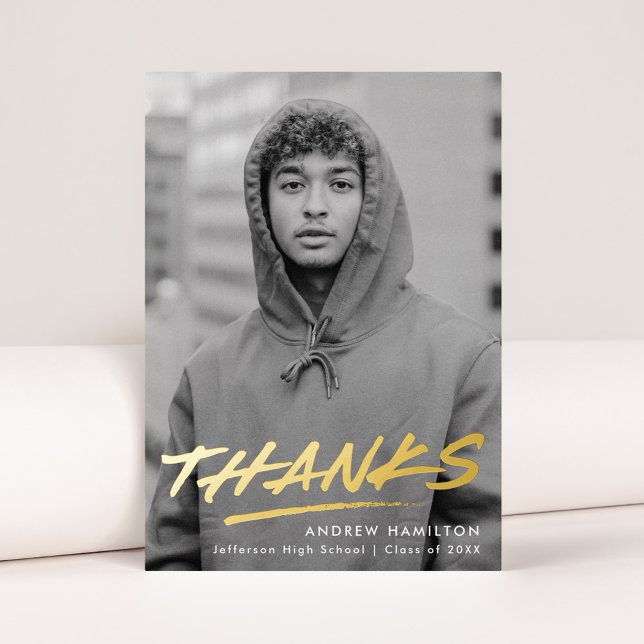 Dashed Grad Foil Photo Graduation Thank You Card (Creator Uploaded)