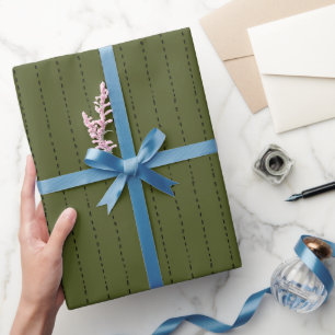 Dashed Lines on Dark Olive Green Wrapping Paper