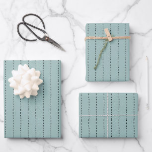 Dashed Lines on Grey Turquoise Wrapping Paper Sheet