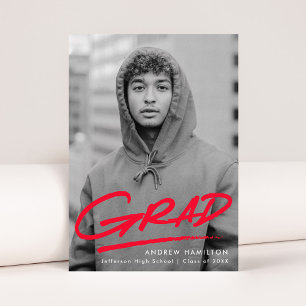 Dashed Modern Red Photo Graduation Announcement