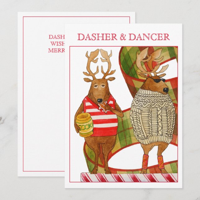 DASHER DANCER 5x7 Flat Christmas Card (Front/Back)