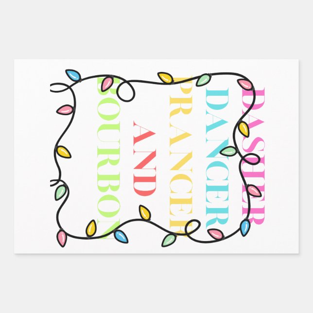 Dasher Dancer Prancer and Bourbon Wrapping Paper Sheet (Front)