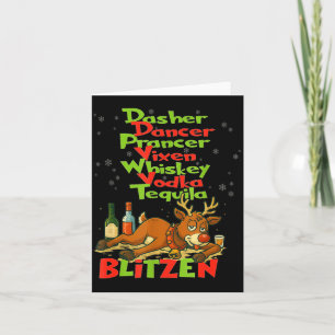 Dasher Dancer Whiskey Vodka Tequila Blitzen Christ Card