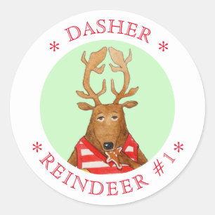 DASHER REINDEER #1 Large Round Stickers