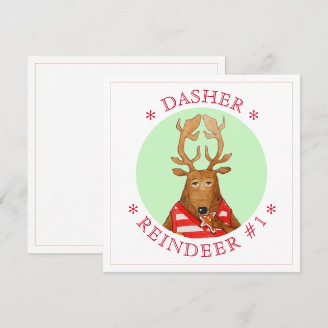 DASHER REINDEER 5.25" Square Flat Card (Front/Back)