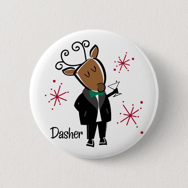 Dasher Reindeer 6 Cm Round Badge (Front)