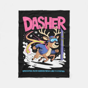 Dasher Reindeer Christmas Speeding Fun Fleece Blanket