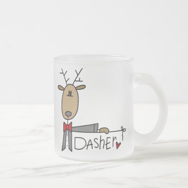 Dasher Reindeer Christmas T-shirts and Gifts Frosted Glass Coffee Mug (Right)