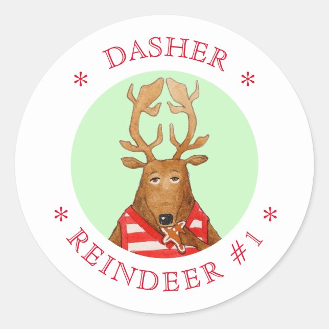 DASHER REINDEER Small Round Stickers (Front)