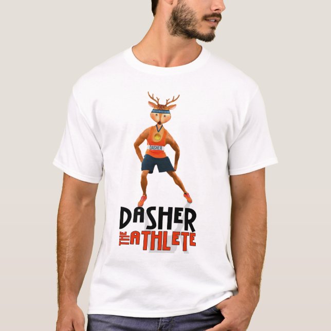 Dasher the Athlete Santa's Reindeer T-Shirt (Front)