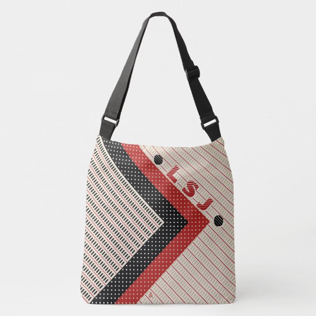 Dashes and Dots - Red Black Cream - Personalised Crossbody Bag (Front)