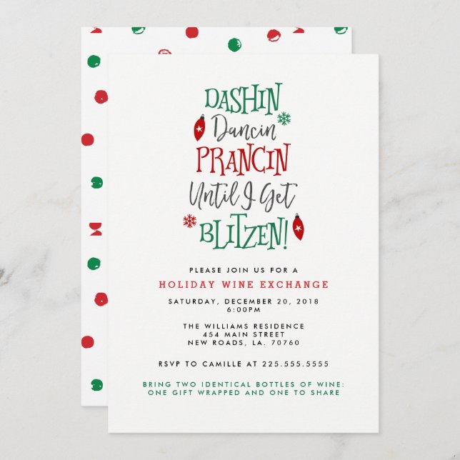 Dashin Dancin Prancin Wine Exchange Christmas Invitation (Front/Back)