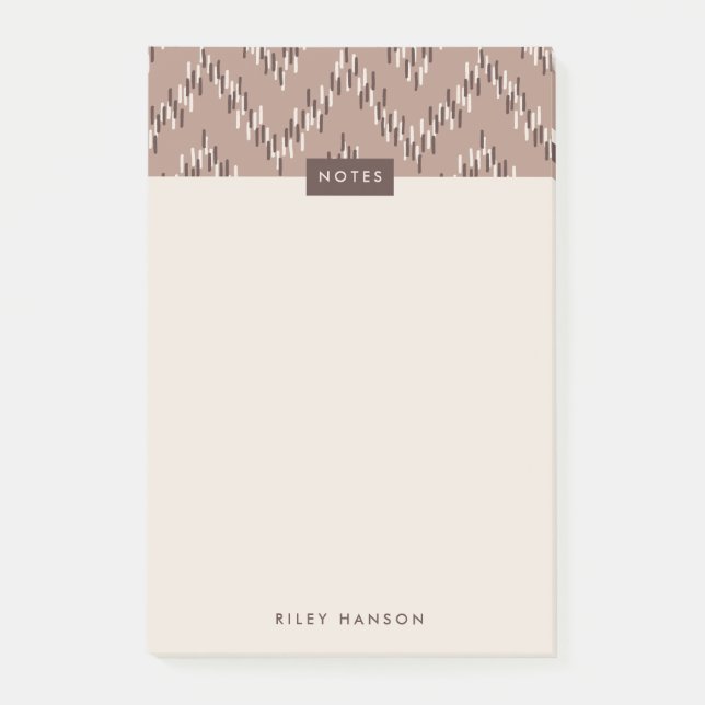 Dashing Boho Ikat Zig Zag Pattern Post-It - Brown Post-it Notes (Front)