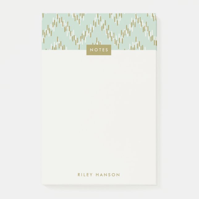 Dashing Boho Ikat Zig Zag Pattern Post-It - Green Post-it Notes (Front)