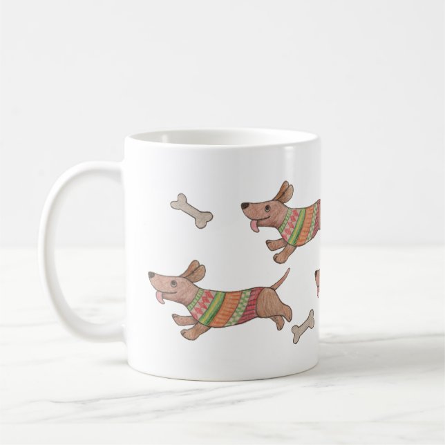 Dashing dachshunds Cute Sausage dogs running Coffee Mug (Left)