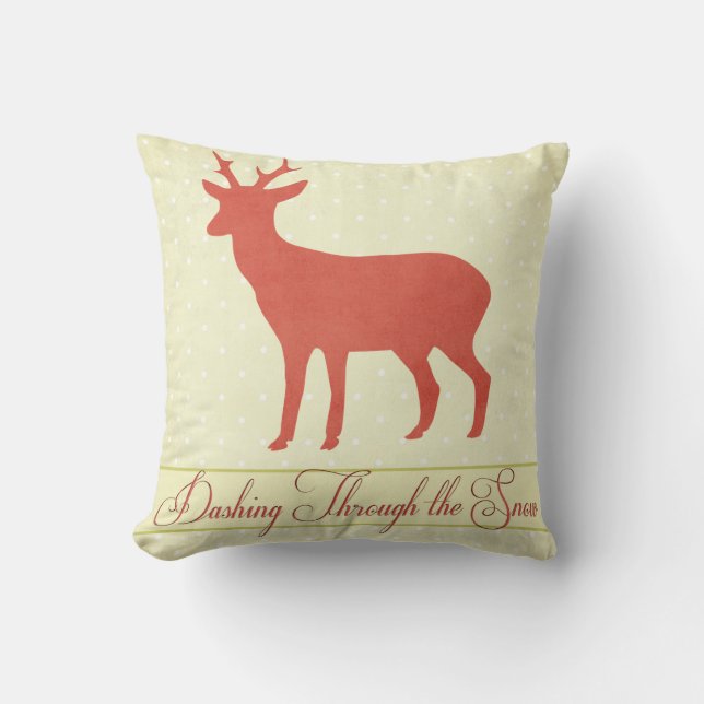 Dashing Deer Pillow - Cream Polka Dots d2 (Front)