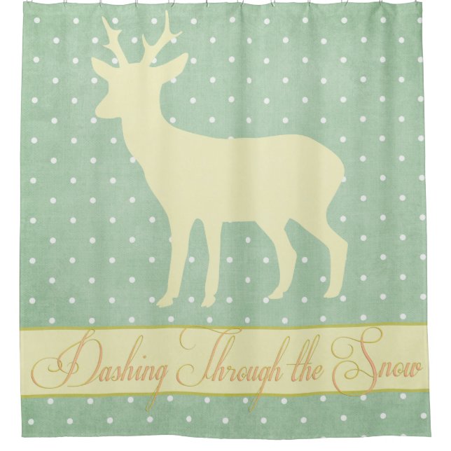 Dashing Deer Shower Curtain - Blue Green Polka Dot (Front)