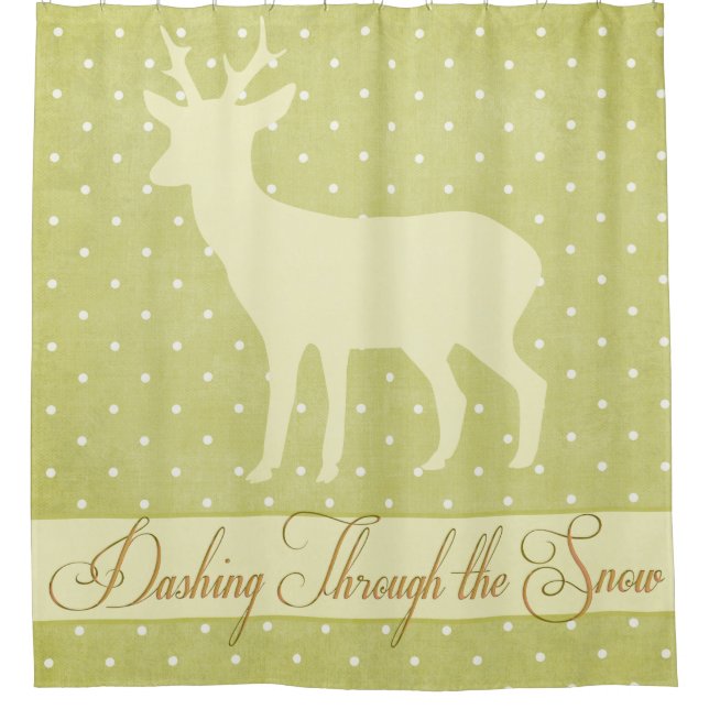 Dashing Deer Shower Curtain - Lime Green Polka Dot (Front)
