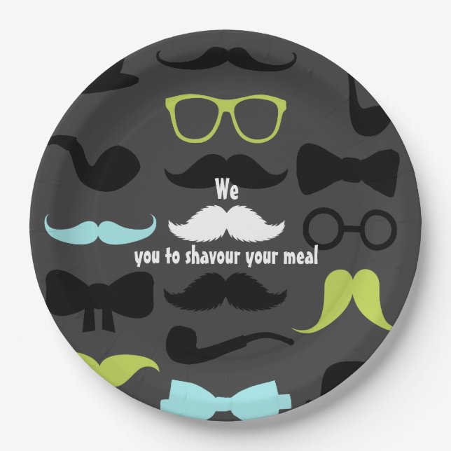 Dashing Little Man Moustache Party Paper Plate (Front)