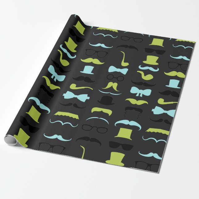 Dashing Little Man Moustache Party Wrapping Paper (Unrolled)