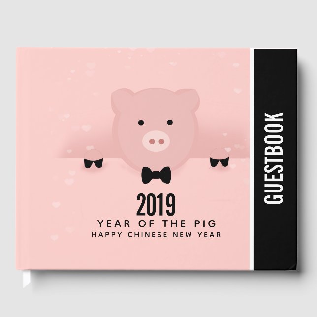 Dashing Pink Pig Cute Chinese New Year 2019 Guest Book (Front)