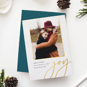 Dashing Script Joy Vertical Photo Foil Holiday Card