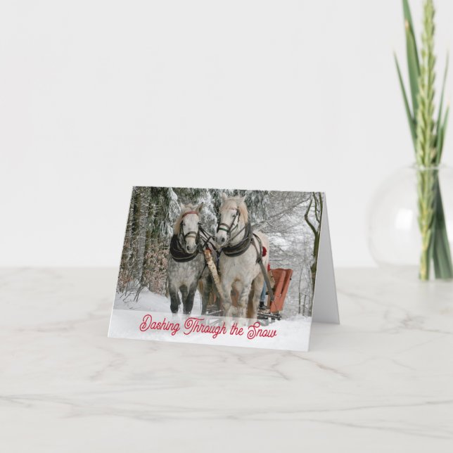 Dashing Through Snow Horse Sleigh Merry Christmas Thank You Card (Front)