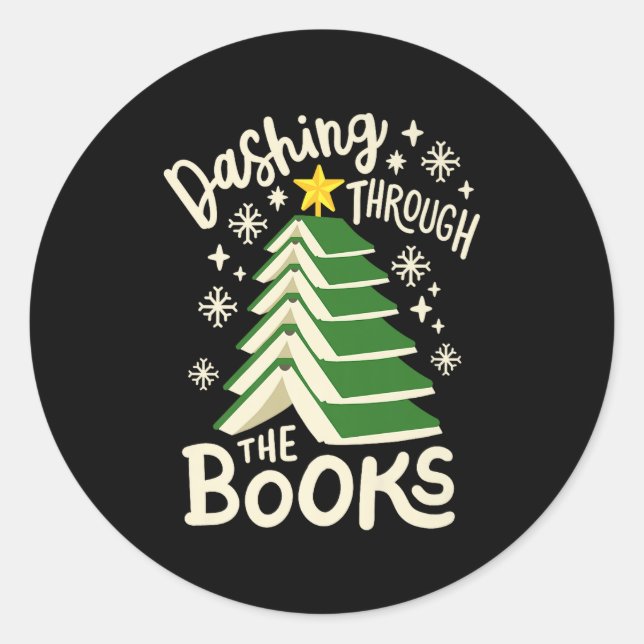 Dashing Through The Books Christmas Book Lovers Me Classic Round Sticker (Front)
