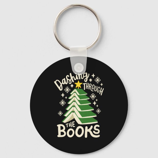 Dashing Through The Books Christmas Book Lovers Me Key Ring (Front)