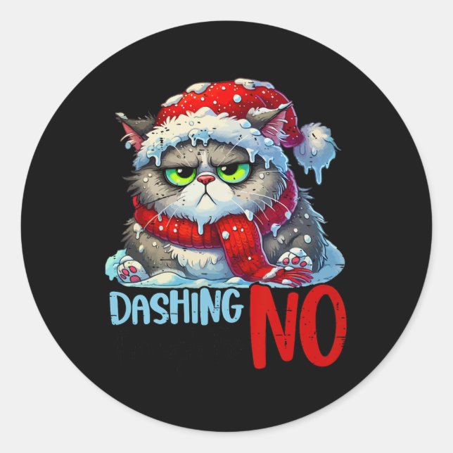 Dashing Through The No Funny Sarcastic Christmas C Classic Round Sticker (Front)
